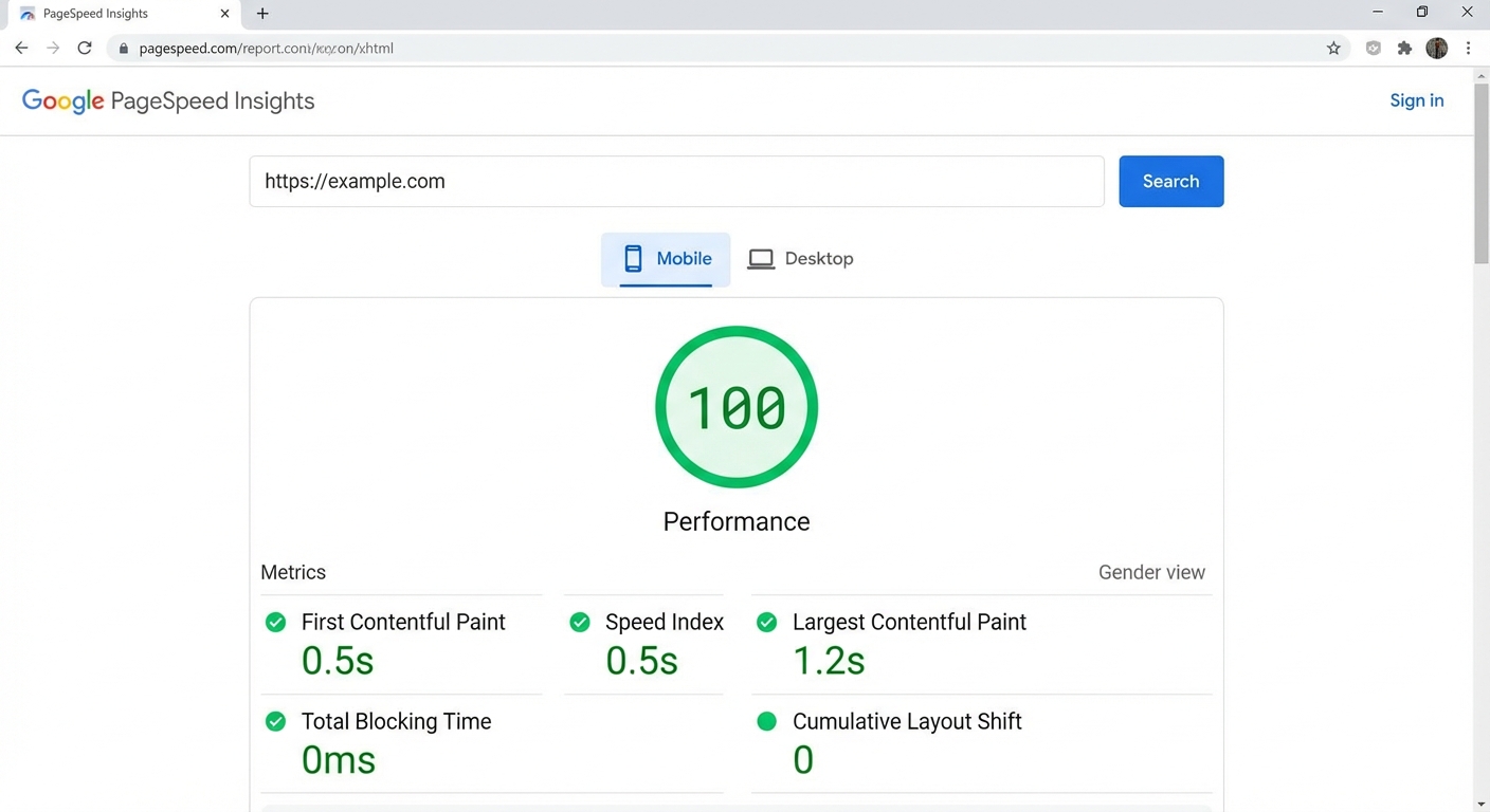 Métricas PageSpeed 100/100